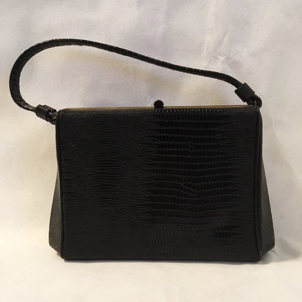 Vintage Black After Five Evening Bag Gold Turquoise Gemstone Coin Purse Handbag